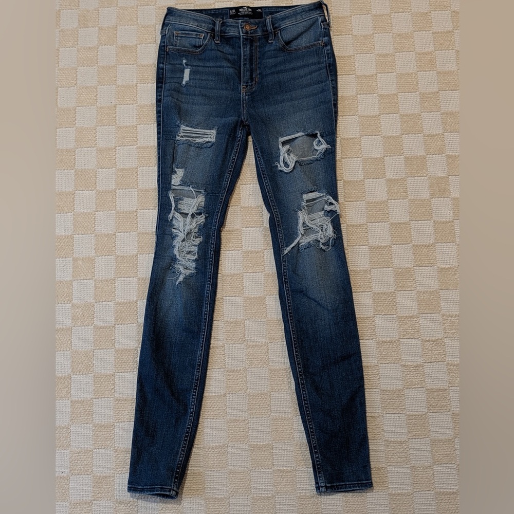 Hollister Dark Blue Distressed High Rise Super Skinny Jeans Size 26L